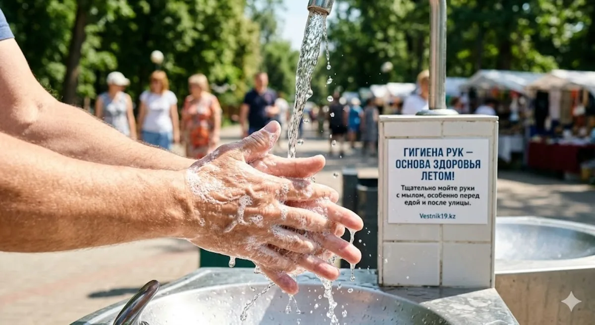 Женщина моет руки с мылом под струёй воды, чтобы избежать инфекций летом в Жетісу