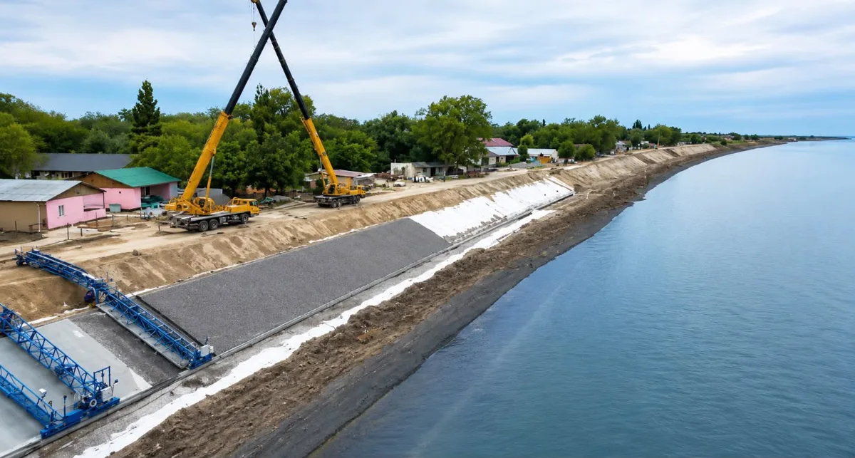 Строительство берегозащитных сооружений на побережье озера Алаколь в области Жетісу
