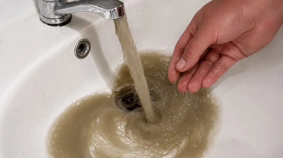 Мутная вода из-под крана в городе Саркан области Жетісу, налитая в ёмкость