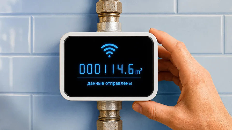 Умный газовый счётчик, установленный на стене дома в Казахстане