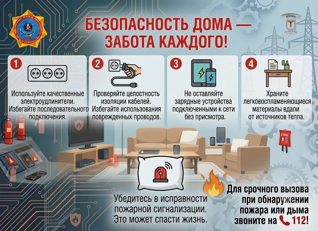 Рука в белой перчатке отключает перегруженную розетку, символизируя опасность короткого замыкания и пожара в доме.
