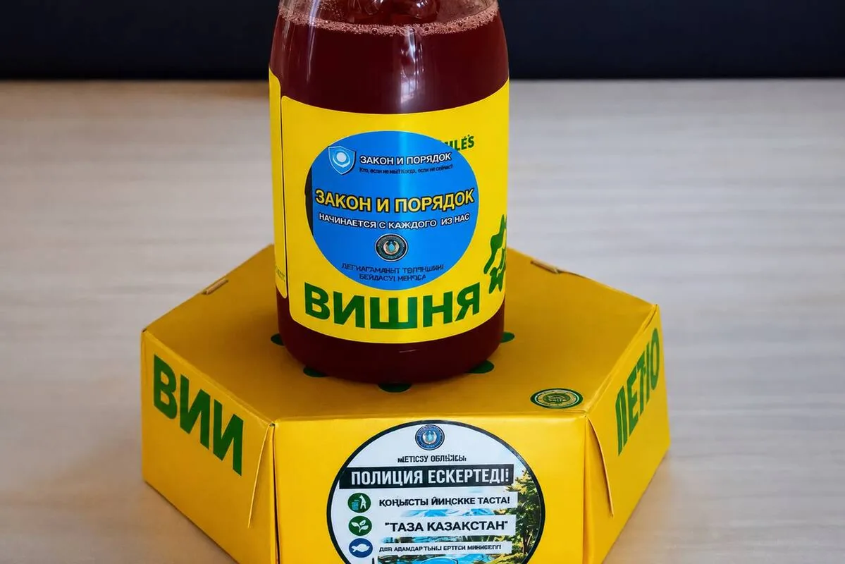 Полицейские в Талдыкоргане размещают наклейки с призывами о безопасности на упаковках фастфуда