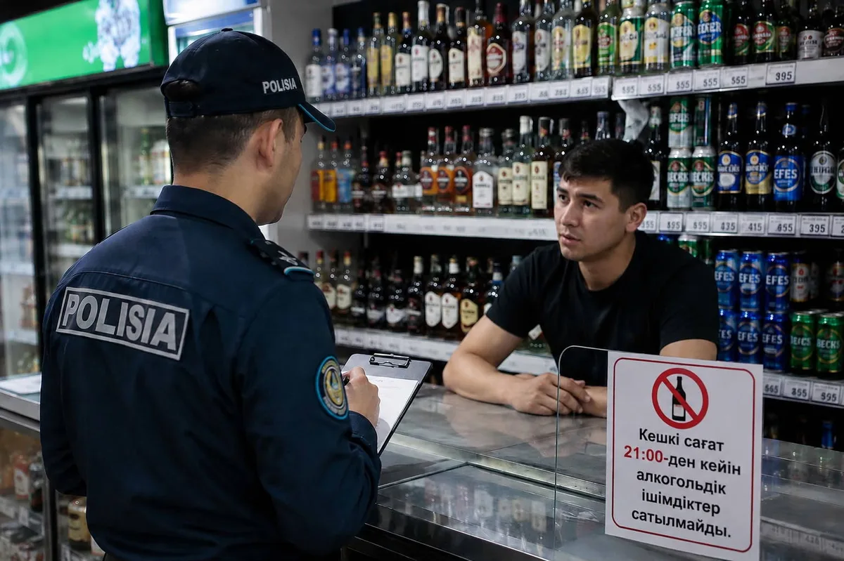 Сотрудники полиции проверяют магазин на предмет нарушений правил торговли алкоголем.