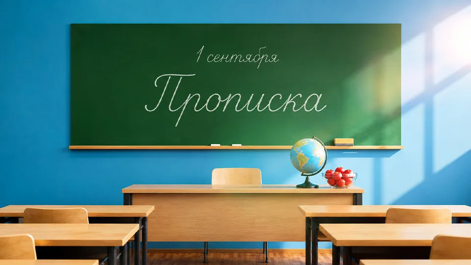 Родитель с ребёнком перед зданием школы, обсуждающие правила приёма по временной прописке.