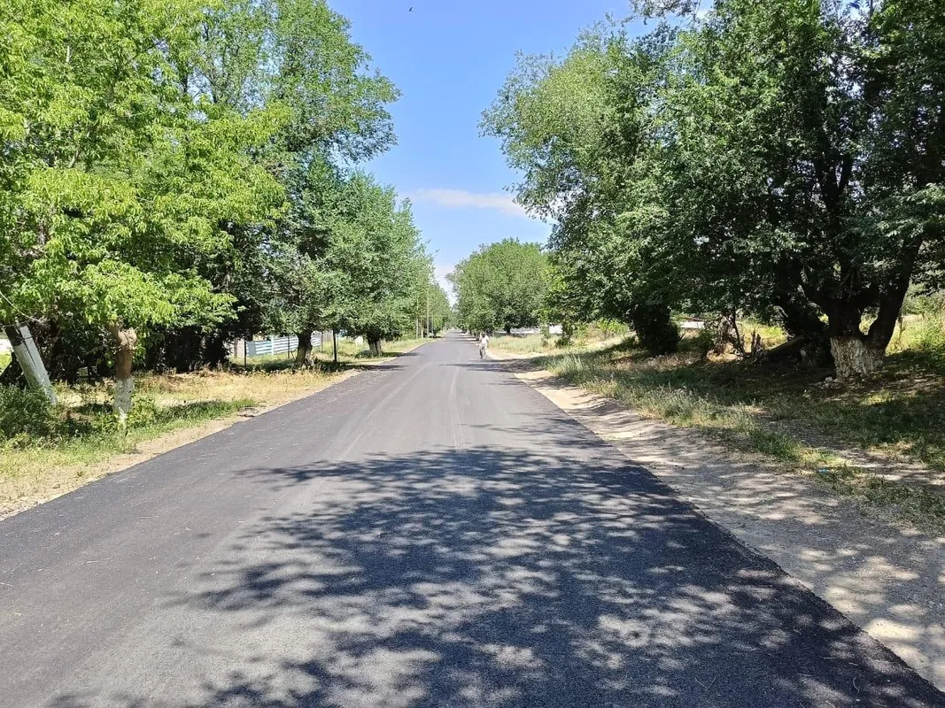 Новое асфальтовое покрытие на улице сельского населенного пункта в Алматинской области после многолетних ожиданий жителей.