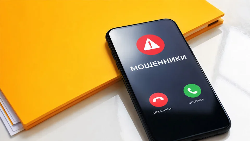 Крупный план руки человека, держащего смартфон с уведомлением о цифровой подписи, на фоне текста о мошенничестве.