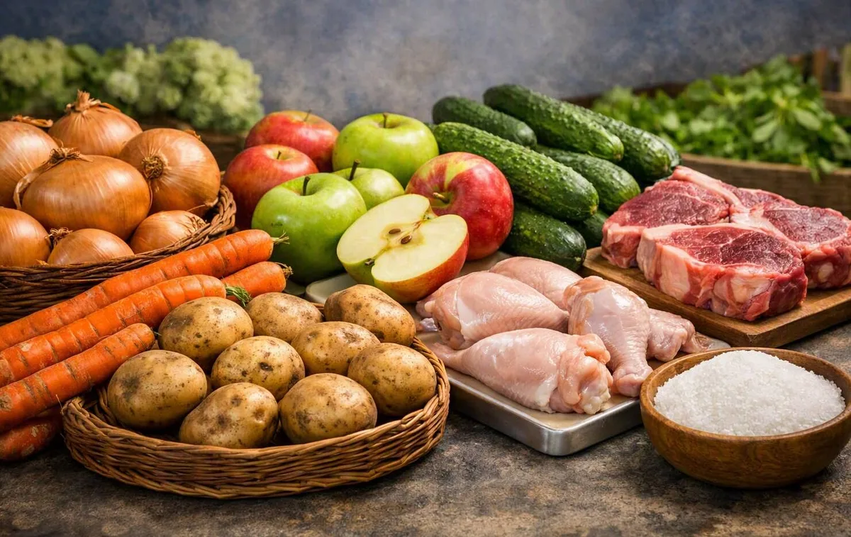 Свежий лук на прилавке рынка, символизирующий снижение цен на продукты в Талдыкоргане.