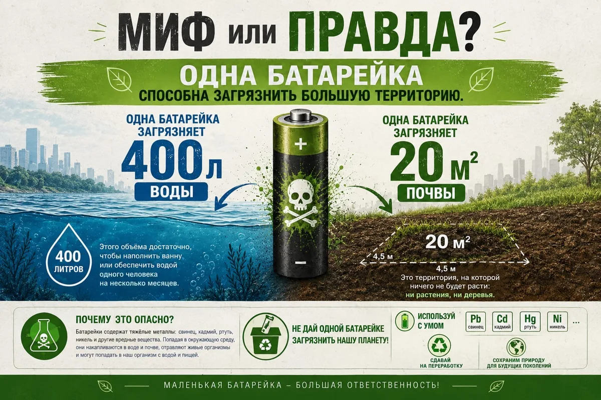 Куча использованных батареек разных размеров, ожидающих утилизации, на фоне природы, символизирующая экологическую проблему.