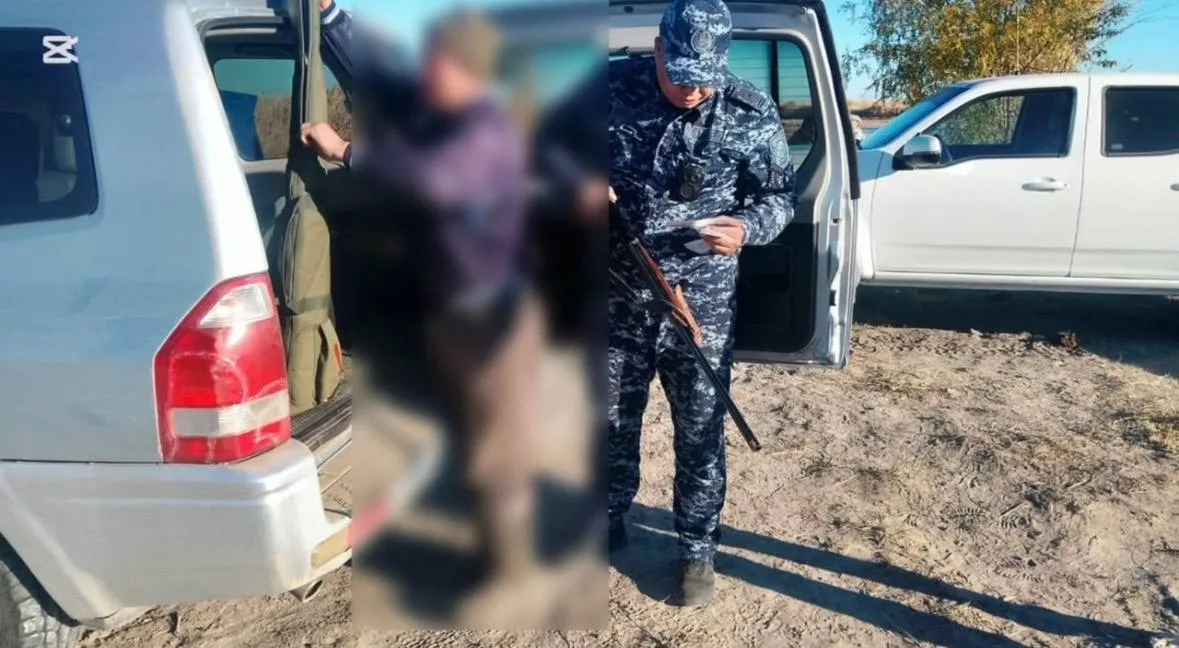 Полицейский инспектор проверяет лицензию на охоту у мужчины с ружьем в лесу.